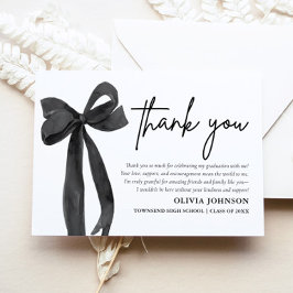 Chic Black Bow Coquette Afstuderen Bedankt Card Kaart