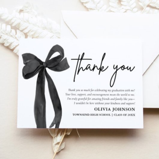 Chic Black Bow Coquette Afstuderen Bedankt Card Kaart