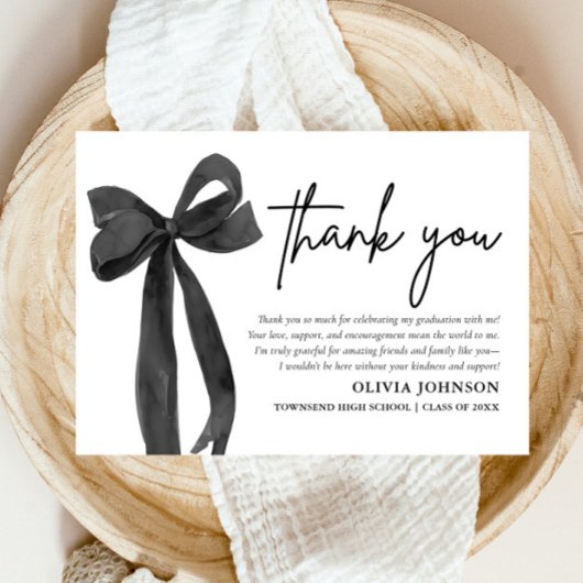 Chic Black Bow Coquette Afstuderen Bedankt Card Kaart