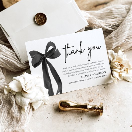 Chic Black Bow Coquette Afstuderen Bedankt Card Kaart