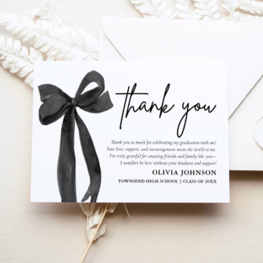 Chic Black Bow Coquette Afstuderen Bedankt Card Kaart