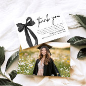 Chic Black Bow Coquette Afstuderen Bedankt Card Kaart