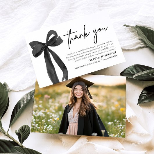 Chic Black Bow Coquette Afstuderen Bedankt Card Kaart