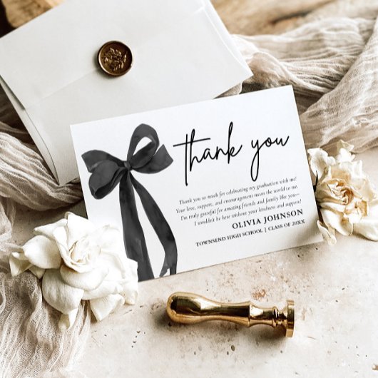 Chic Black Bow Coquette Afstuderen Bedankt Card Kaart