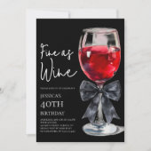 Chic Black Bow Fine as Wine 40th Birthday Party Kaart (Voorkant)