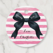 Chic Black Bow Roze Witte Streep Bedankjes Labels (Voorkant)