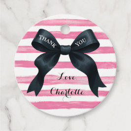 Chic Black Bow Roze Witte Streep Bedankjes Labels