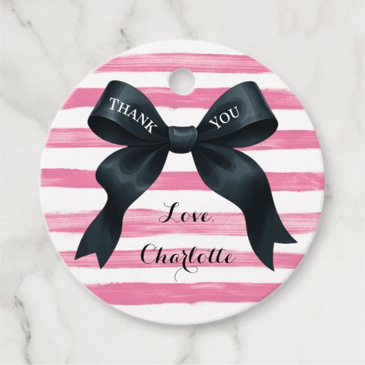 Chic Black Bow Roze Witte Streep Bedankjes Labels (Voorkant)