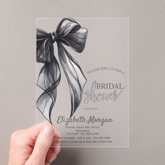 Chic Black Bow Striped Bridal Shower Invitation Acryl Uitnodigingen (Insitu (Draagbaar))