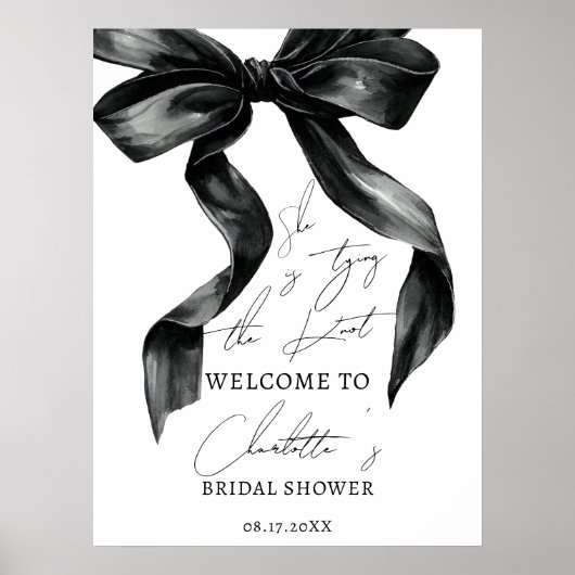 Chic Black Bow Tying Knot Vrijgezellenfeest Welkom Poster (Voorkant)