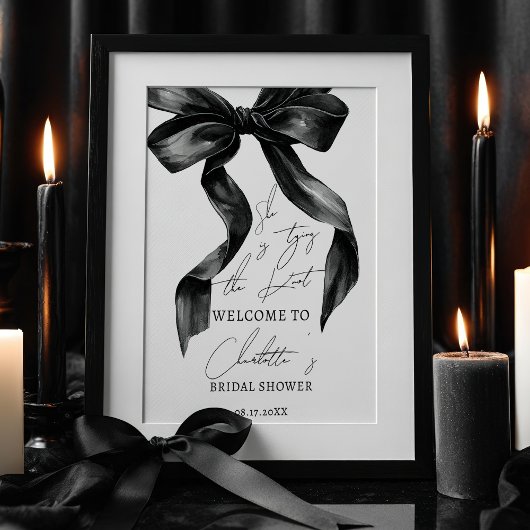 Chic Black Bow Tying Knot Vrijgezellenfeest Welkom Poster