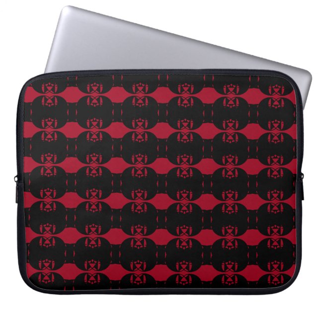Chic Black & Burgundy Red Abstract Patroon Laptop Sleeve (Voorkant)