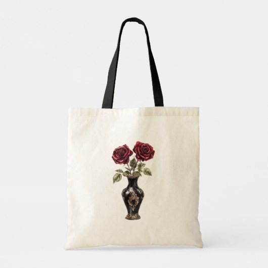 Chic Black Burgundy Red Floral Mask Tote Bag (Achterkant)