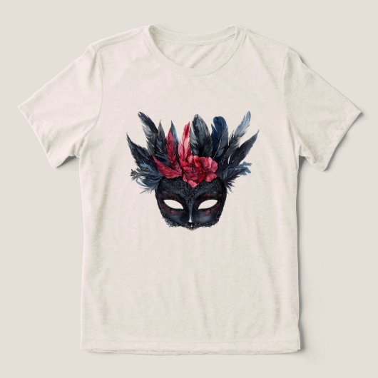 Chic Black Burgundy Red Floral Mask Tri-Blend Shirt (Design voorkant)