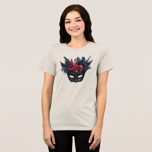 Chic Black Burgundy Red Floral Mask Tri-Blend Shirt (Voorkant volledig)