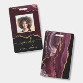 Chic Black Burgundy Red Gold Glitter Agate Photo Badge (Voor- en achterkant)