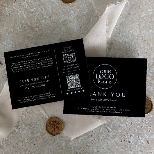 Chic Black Business Logo Bedankt voor uw bestellin Informatiekaartje