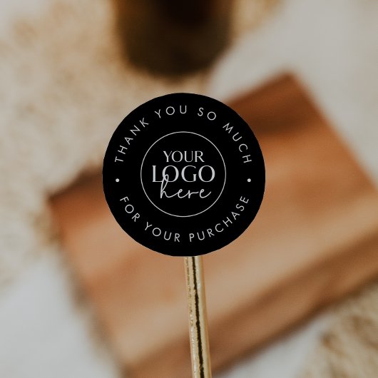 Chic Black Business Logo Bedankt voor uw bestellin Ronde Sticker