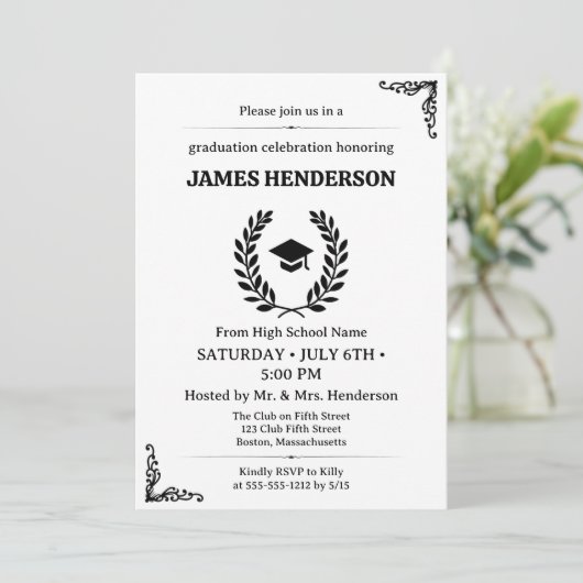 Chic Black Calligraphy Afstudeerfeest 2025 Kaart (Staand voorkant)