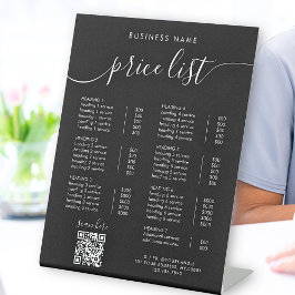 Chic Black Calligraphy Business QR Code prijslijst Reclamebord Met Voetstuk
