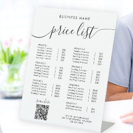 Chic Black Calligraphy Business QR Code prijslijst Reclamebord Met Voetstuk