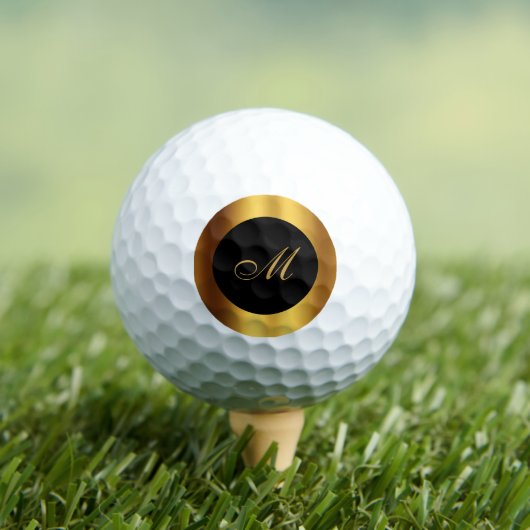 Chic Black Calligraphy Gold Border Monogram Golfballen (Insitu Shirt)