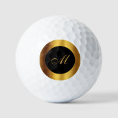 Chic Black Calligraphy Gold Border Monogram Golfballen (Voorkant)