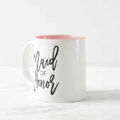 Chic Black Calligraphy Maid of Honor Tweekleurige Koffiemok (Voorkant links)