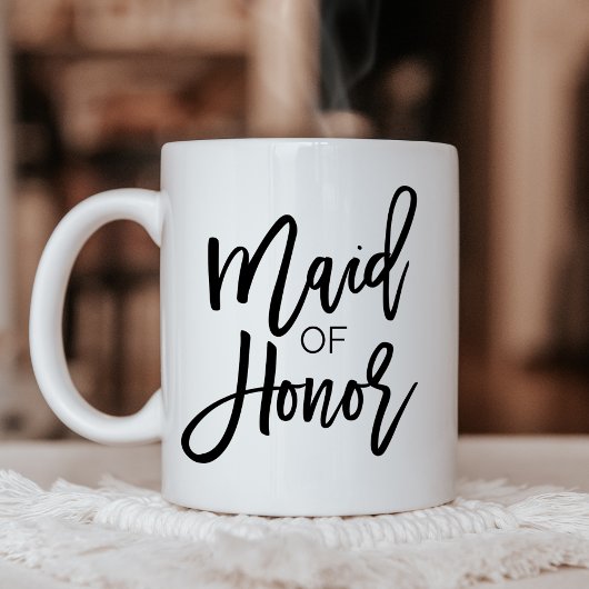 Chic Black Calligraphy Maid of Honor Tweekleurige Koffiemok