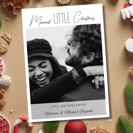 Chic Black Calligraphy Married Little Christmas Feestdagenkaart