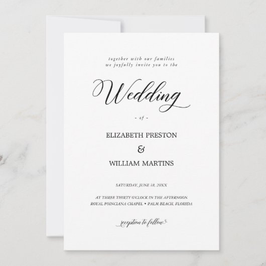 Chic Black Calligraphy Script Minimal Wedding Kaart (Voorkant)