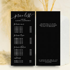 Chic Black Calligraphy Zakelijke service prijslijs Reclamekaart