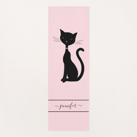 Chic Black Cat Persoonlijke naam Roze Yogamat (Voorkant)