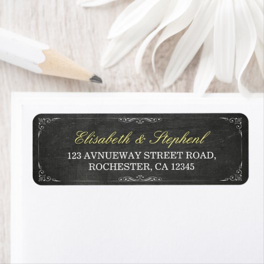 Chic Black Chalkboard Floral Wedal Address Label (Insitu)