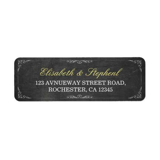 Chic Black Chalkboard Floral Wedal Address Label (Voorkant)
