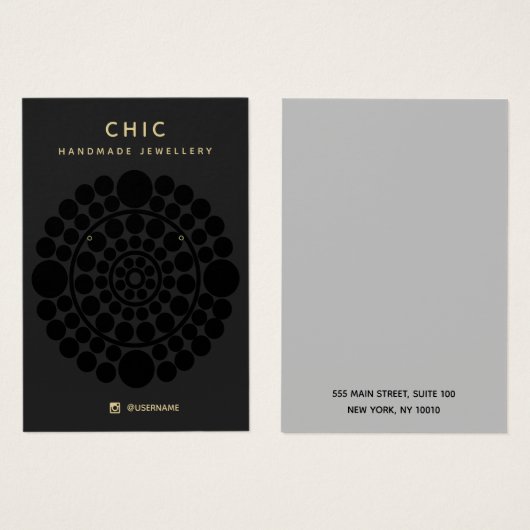 Chic Black Circle Motif Earring Display Kaart (Voorkant /achterkant)