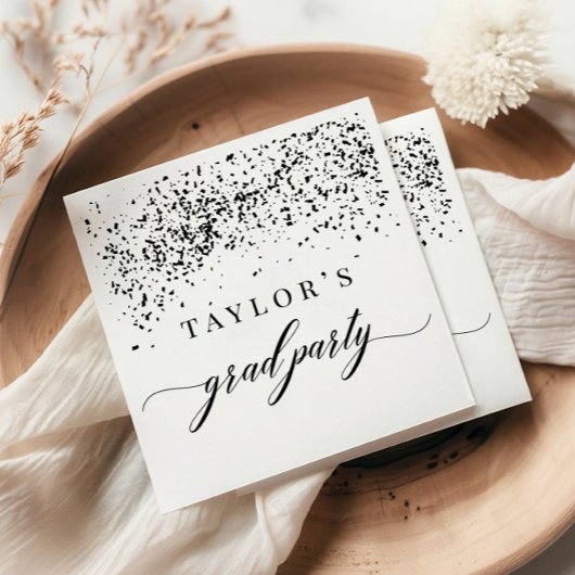 Chic Black Confetti Afstudeerfeest Servet