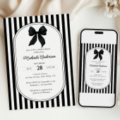 Chic Black Coquette Bow Gestreept Vrijgezellenfees Kaart