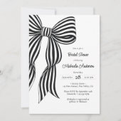 Chic Black Coquette Bow Striped Bridal Shower Invi Kaart (Voorkant)