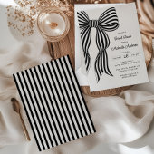 Chic Black Coquette Bow Striped Bridal Shower Invi Kaart