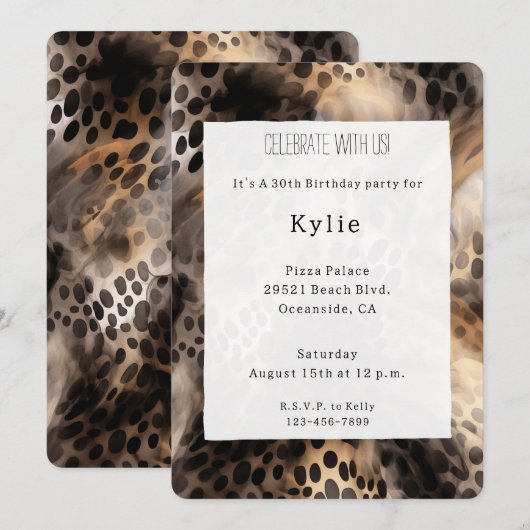 Chic Black Cream Leopard Animal Birthday Kaart (Voorkant / Achterkant)