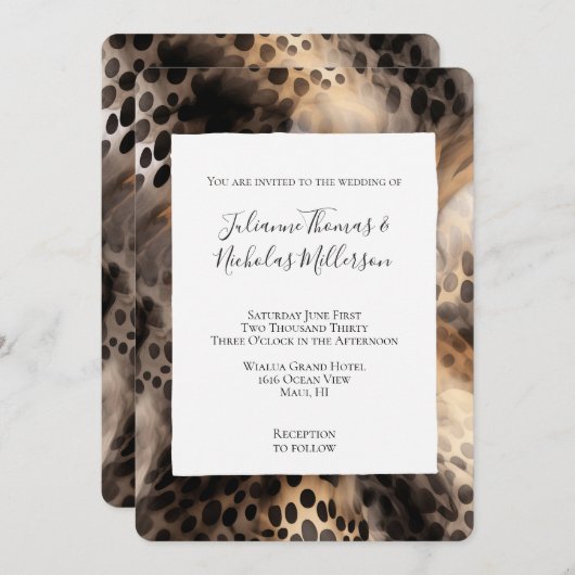 Chic Black Cream Leopard Animal Wedding Kaart (Voorkant / Achterkant)