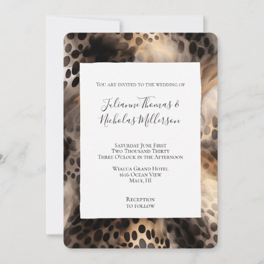 Chic Black Cream Leopard Animal Wedding Kaart (Voorkant)