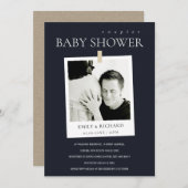 CHIC BLACK CUSTOM FOTO KOUPLT BABY SHOWER INVITE BEDANKKAART (Voorkant / Achterkant)