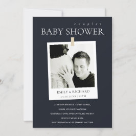 CHIC BLACK CUSTOM FOTO KOUPLT BABY SHOWER INVITE BEDANKKAART