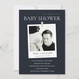 CHIC BLACK CUSTOM FOTO KOUPLT BABY SHOWER INVITE BEDANKKAART