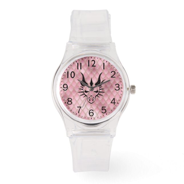 Chic Black Dragon Head & Pink Dragon Scales Horloge (Voorkant)