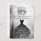 Chic Black Dress Silver Confetti 18th Birthday Kaart (Voorkant)