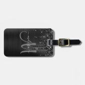 Chic Black Dripping Glitter Brusal Monogram Bagagelabel (Voorkant horizontaal)