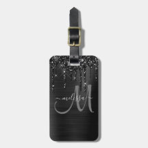Chic Black Dripping Glitter Brusal Monogram